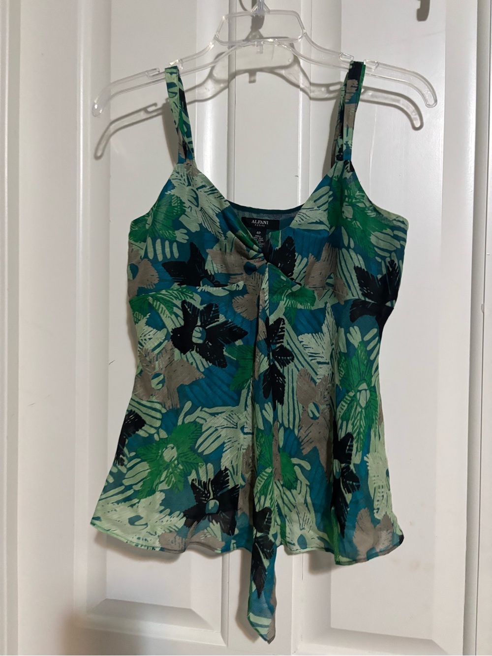 Alfani Teal, Green & Black Floral Tie-Front Cami petite 4P